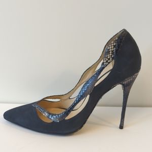 Alexandre Birman navy blue suede pumps with snakeskin sole and heel size 39.5
